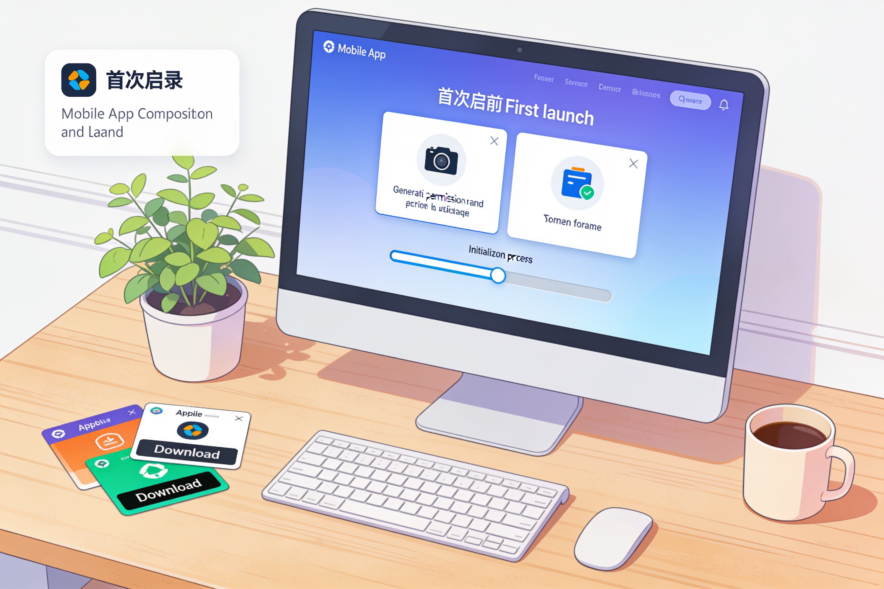 应用首次启动显示权限请求对话框和初始化进度界面
